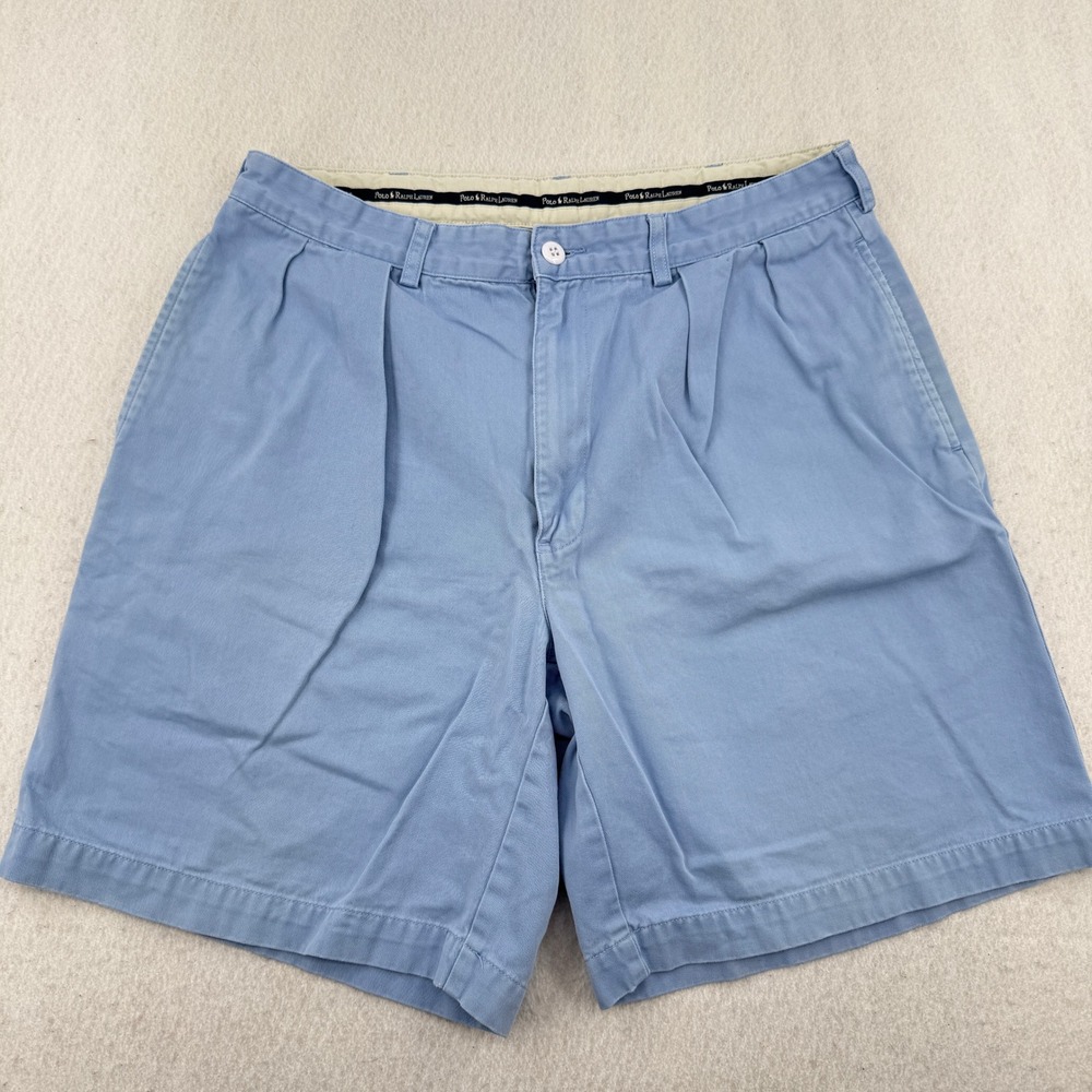 Vintage Polo Ralph Lauren Tyler Short Mens 34 Light Blue Pleated Chino Shorts